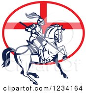 Poster, Art Print Of Horseback Jousting Knight Over An English Flag Oval