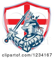 Poster, Art Print Of Knight In Full Armor With A Sword And English Flag Shield