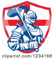 Poster, Art Print Of Knight In Full Armor With A Sword And English Flag Shield 2