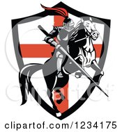 Clipart Of A Horseback Knight With A Jousting Lance Over An English Flag Shield Royalty Free Vector Illustration