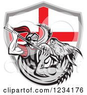 Clipart Of A Knight Spearing A Dragon Over An English Flag Shield Royalty Free Vector Illustration