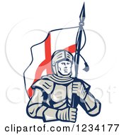 Knight In Full Armor Carrying An English Flag
