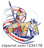 Poster, Art Print Of Horseback Knight With An English Flag Banner