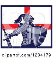 Poster, Art Print Of Knight In Full Armor Over An English Flag