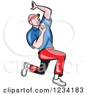 Clipart Of A Cricket Bowler In Red And Blue Royalty Free Vector Illustration