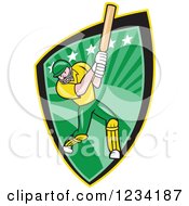 Poster, Art Print Of Cricket Batsman In A Green Shield