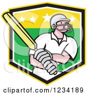 Poster, Art Print Of Cricket Batsman In A Green And Yellow Shield