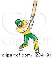 Clipart Of A Cricket Batsman In Green And Yellow Royalty Free Vector Illustration
