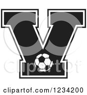 Clipart Of A Black And White Soccer Letter V Royalty Free Vector Illustration