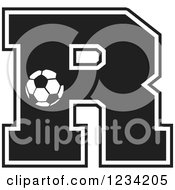 Clipart Of A Black And White Soccer Letter R Royalty Free Vector Illustration