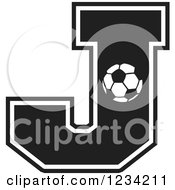 Clipart Of A Black And White Soccer Letter J Royalty Free Vector Illustration