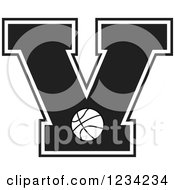 Clipart Of A Black And White Basketball Letter V Royalty Free Vector Illustration