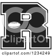 Clipart Of A Black And White Football Letter R Royalty Free Vector Illustration by Johnny Sajem