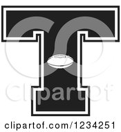 Clipart Of A Black And White Football Letter T Royalty Free Vector Illustration by Johnny Sajem