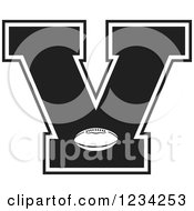 Clipart Of A Black And White Football Letter V Royalty Free Vector Illustration by Johnny Sajem