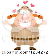 Poster, Art Print Of Safari Or Explorer Woman With Open Arms And Hearts