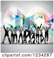 Clipart Of Silhouetted Dancers Over Colorful Triangles Royalty Free Vector Illustration