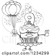 Poster, Art Print Of Outlined Girls Ninth Birthday Ballerina Cupcake With Balloons