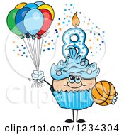 Poster, Art Print Of Blue Boys Eighth Birthday Cupcake With A Basketball And Balloons