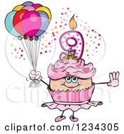 Poster, Art Print Of Pink Girls Ninth Birthday Ballerina Cupcake With Balloons