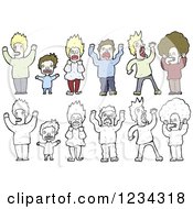 Clipart Of Screaming Men And Boys Royalty Free Vector Illustration