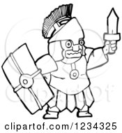 Clipart Of A Black And White Roman Soldier Royalty Free Vector Illustration