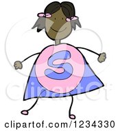 Clipart Of A Black Super Stick Girl Royalty Free Vector Illustration