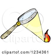Clipart Of A Magnifying Glass Starting A Fire Royalty Free Vector Illustration