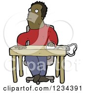 Poster, Art Print Of Black Man Using A Computer Mouse At A Desk