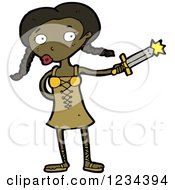 Clipart Of A Black Medieval Girl With A Sword Royalty Free Vector Illustration by lineartestpilot