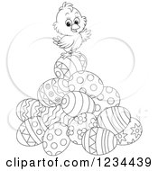 Poster, Art Print Of Outlined Easter Chick On A Pile Of Eggs