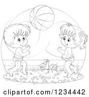 Poster, Art Print Of Black And White Children Playing With A Ball On A Beach