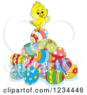 Poster, Art Print Of Cute Chick On A Pile Of Easter Eggs