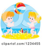 Poster, Art Print Of White Children Playing With A Ball On A Beach