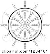 Clipart Of A Black And White Nautical Ship Helm Steering Wheel 3 Royalty Free Vector Illustration