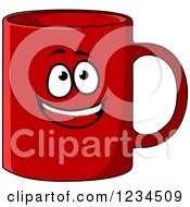 Clipart Of A Happy Red Coffee Mug Character Royalty Free Vector Illustration