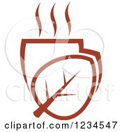 Clipart Of A Brown Steamy Cafe Coffee Cup And Leaf Royalty Free Vector Illustration