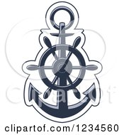 Poster, Art Print Of Blue Nautical Anchor And Helm