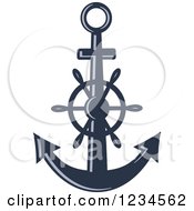 Poster, Art Print Of Blue Nautical Anchor And Helm 2
