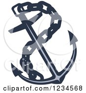 Clipart Of A Blue Nautical Anchor And Chain Royalty Free Vector Illustration