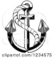 Clipart Of A Black And White Nautical Anchor And Rope 2 Royalty Free Vector Illustration