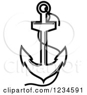 Clipart Of A Black And White Nautical Anchor And Rope Royalty Free Vector Illustration