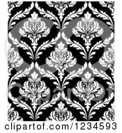 Clipart Of A Seamless Black And White Damask Background Pattern 5 Royalty Free Vector Illustration