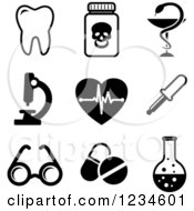 Clipart Of Black And White Medical Icons Royalty Free Vector Illustration by Vector Tradition SM