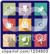 Poster, Art Print Of Colorful Office Icons On Navy Blue