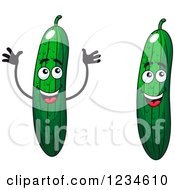 Clipart Of A Cucumber Character In Two Poses Royalty Free Vector Illustration