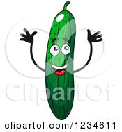 Clipart Of A Cheering Cucumber Character Royalty Free Vector Illustration