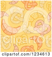 Clipart Of A Seamless Soft Pretzel And Croissant Background Pattern Royalty Free Vector Illustration