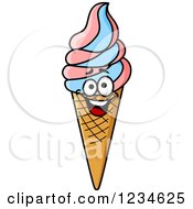 Clipart Of A Happy Frozen Yogurt Ice Cream Cone Royalty Free Vector Illustration