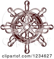 Clipart Of A Brown Nautical Ship Helm Wheel Royalty Free Vector Illustration